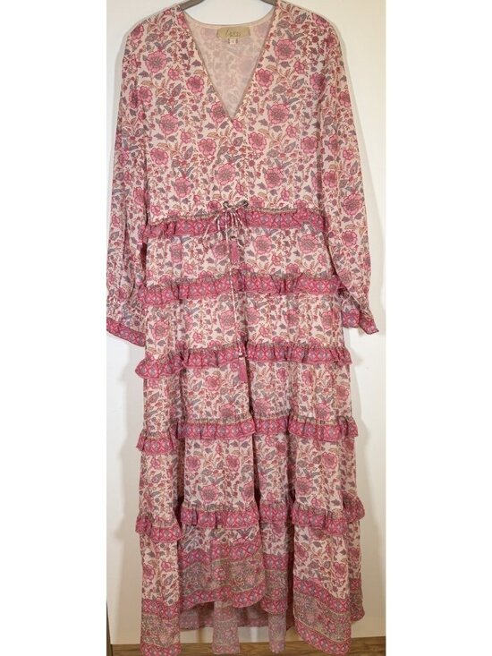 Love The Label Dresses & Skirts - Love the Label pink floral ruffle maxi v-neck flowy dress bohemian paisley S